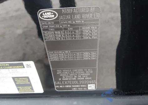 2020 Land Rover Defender 110 X z USA, uszkodzony, nr VIN SALEX7EU0L2020465